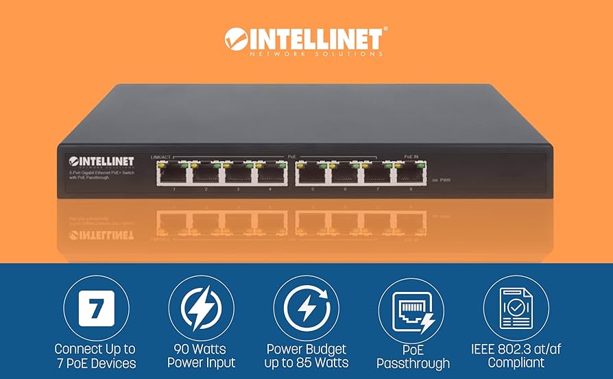 SWITCH 8 Intellinet 10/100 Gigabit Ethernet PoE+Switch