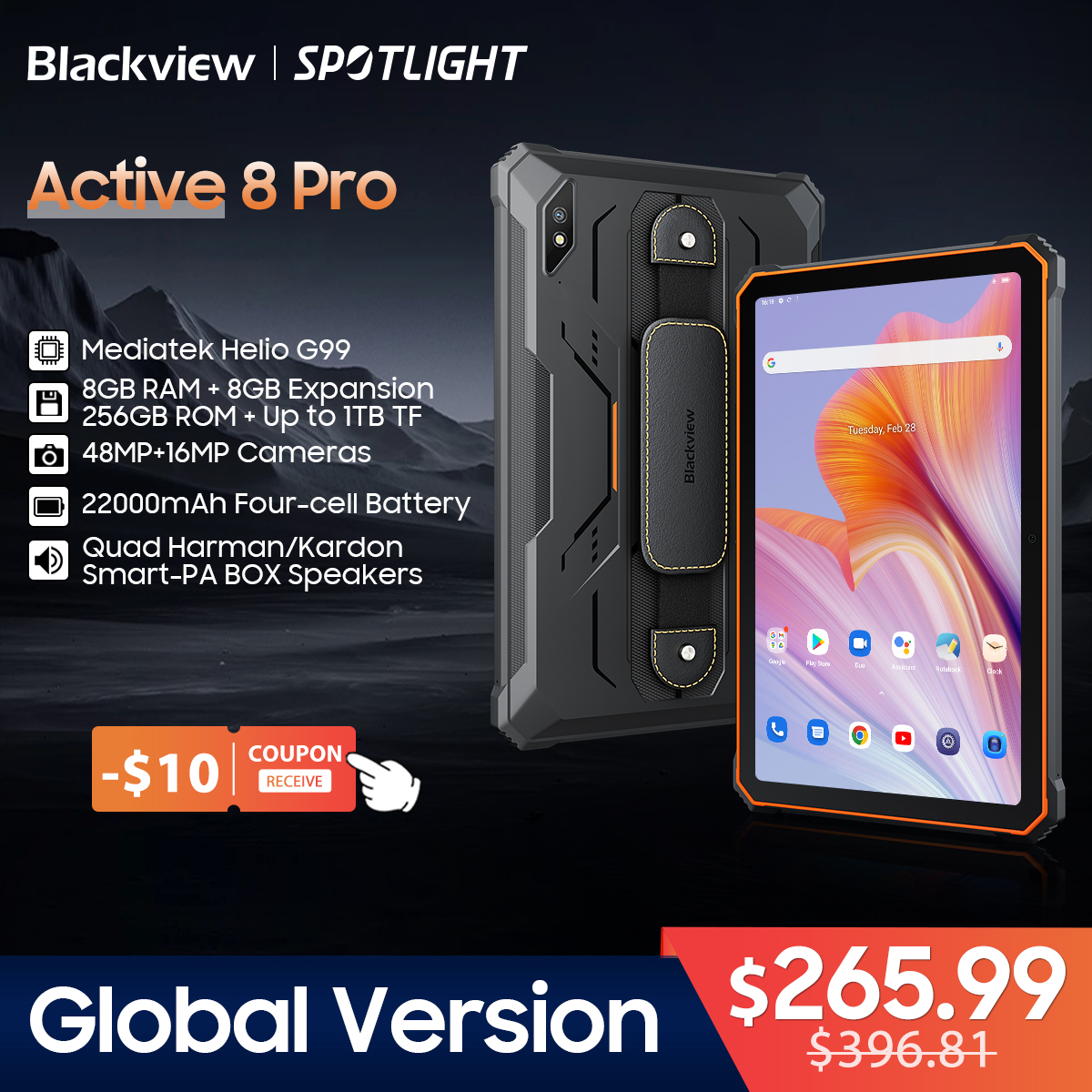TABLET BLACKVIEW ACTIVE 8 PRO 10.36" 8GB+256GB PRETO