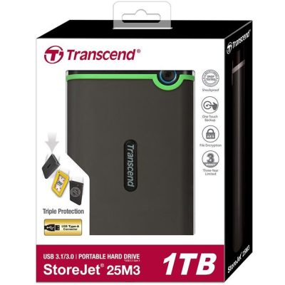 Disco externo Transcend StoreJet 25M3S 1 TB cinzento